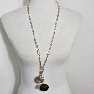 Chico's Gold-Tone Multi-Charm Pendant Necklace Y-Style Long Length